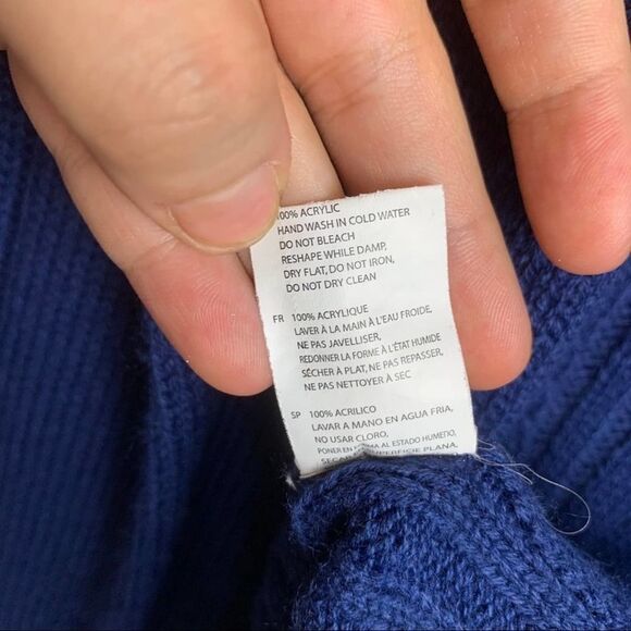 Solid Blue Chunky Cable Knit Shawl Collar Sweater size M Long Sleeve with pocket - Picture 4 of 11